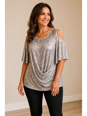 Silver Paisley Cold Shoulder Top